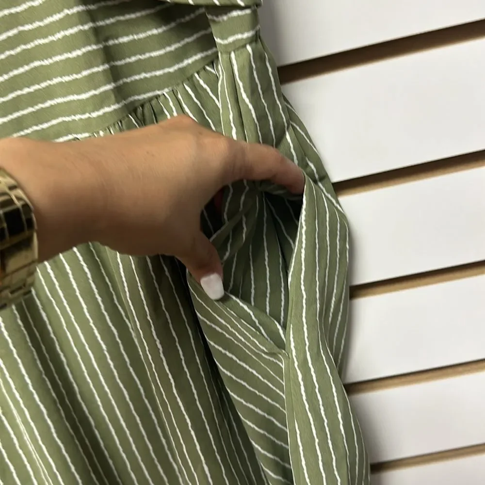 Bloomchic Striped Summer V Short Flowy Swing Casual Neck Short Sleeve (Green Sz - Picture 4 of 11